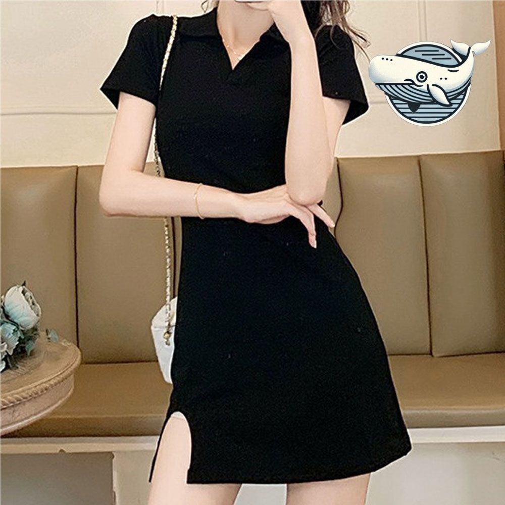 여자 브이넥 카라 미니 원피스 데일리 룩 블랙