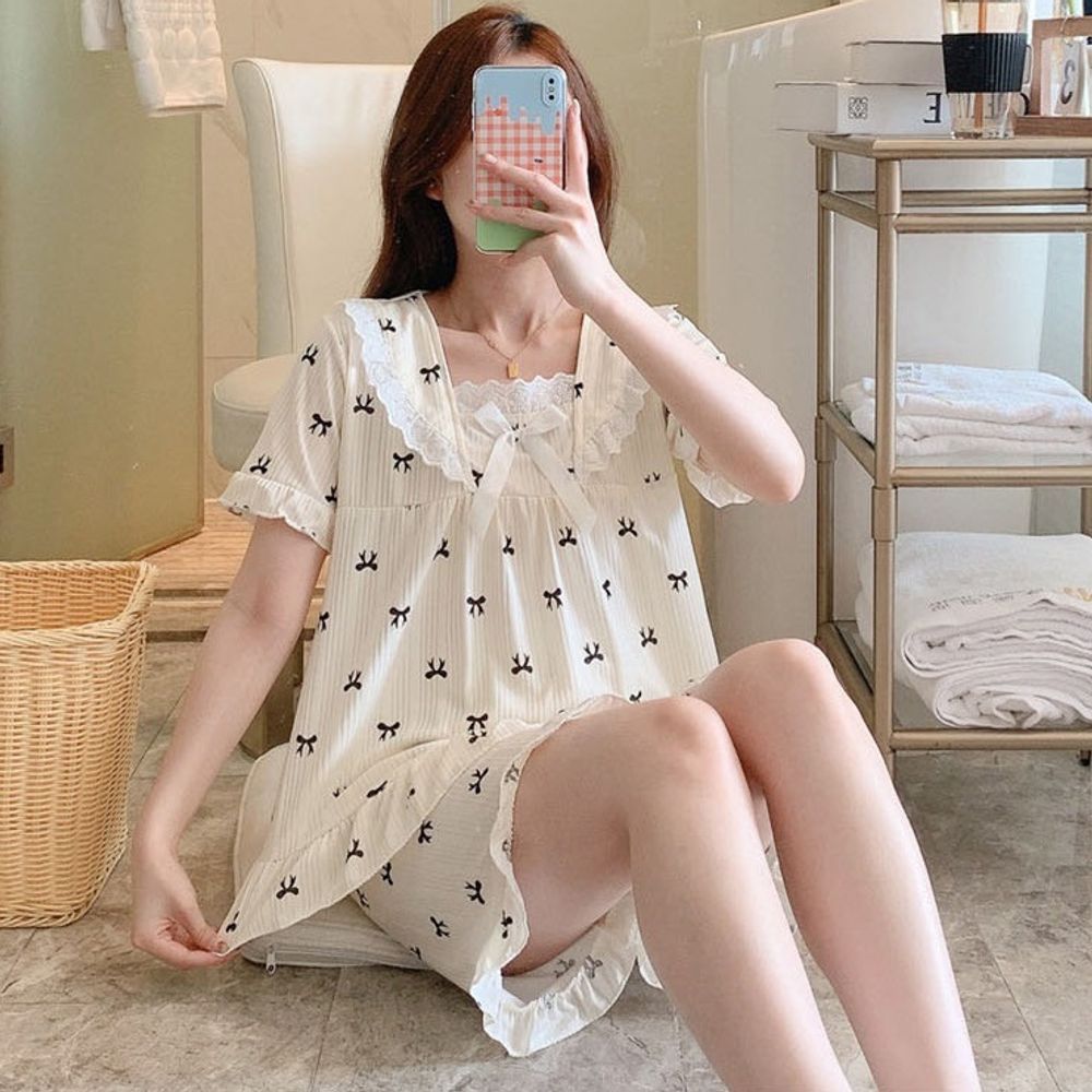 부드러운 레이스 포인트 반팔 잠옷 홈웨어 키즈