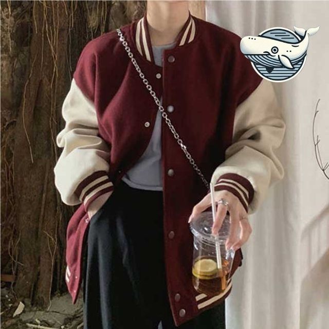 투컬러 배색 기모 아우터 야구 점퍼 여성