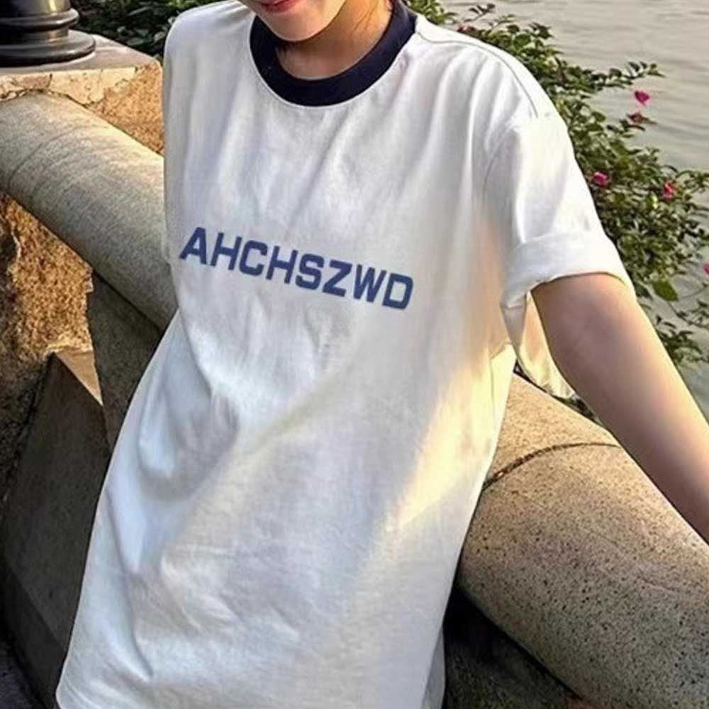 영문 레터링 컬러배색 포인트 오버핏 반팔티셔츠