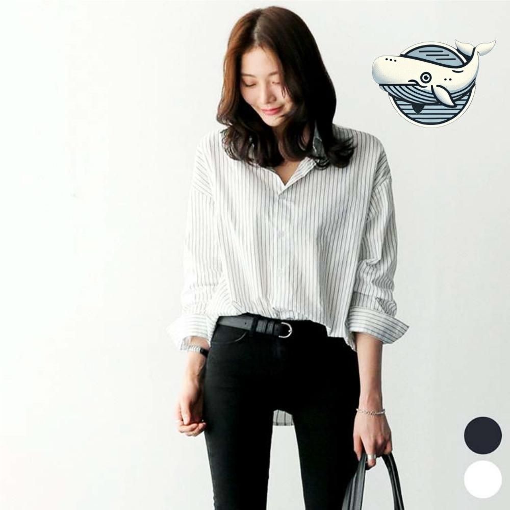스트라이프 편한 긴팔 셔츠 여성 데일리 캐주얼
