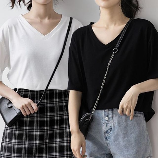 세트 브이넥 무지티셔츠 여성반팔 여성반팔티셔