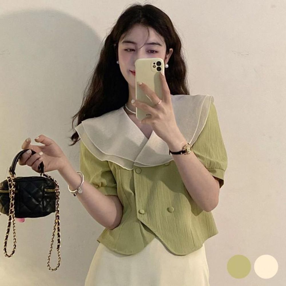 여성 빅카라 레이스 블라우스 쉬폰 셔츠 봄 여름 데일