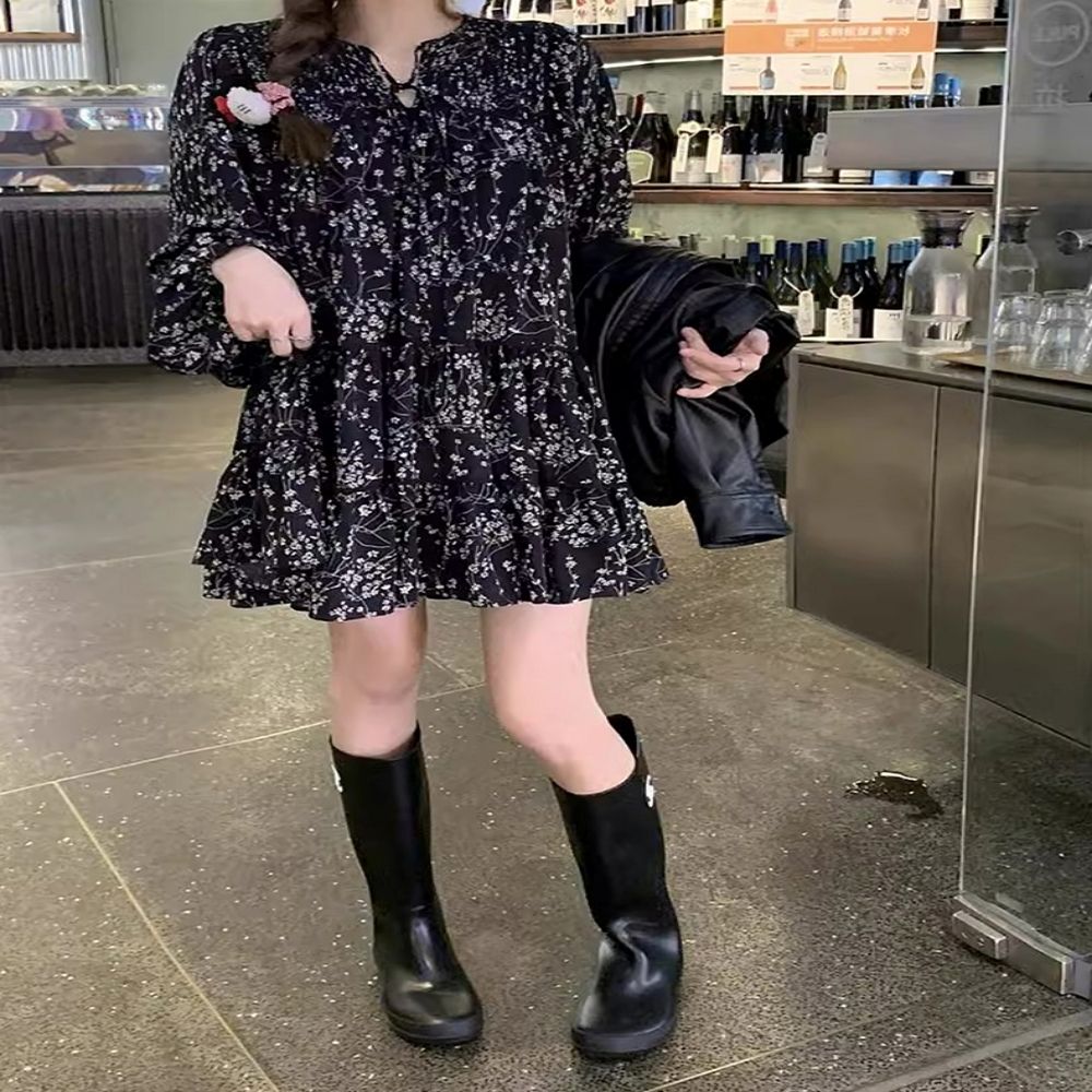 여성 봄 가을 플라워패턴 캉캉 데이트룩 미니원피스