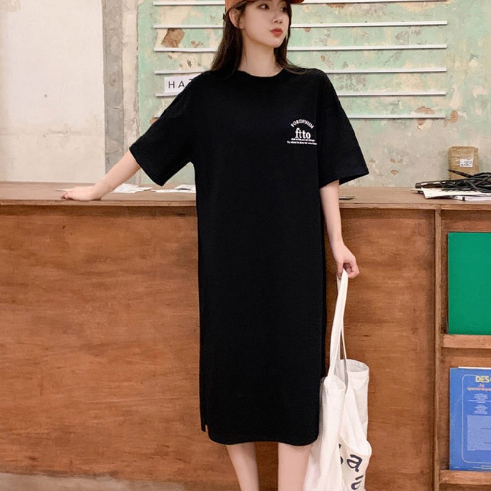여성 데일리 홈웨어 반팔 원피스 미디원피스 밑단트임