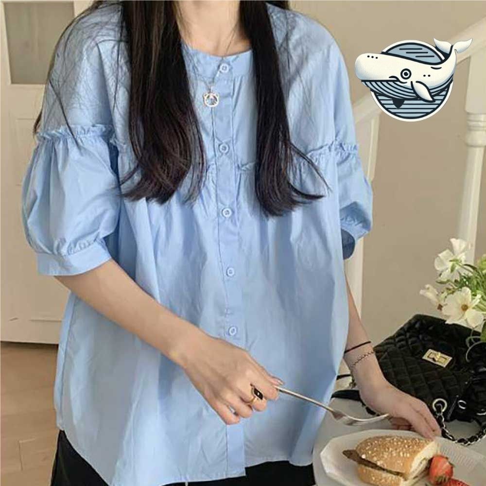 여유로운 루즈핏 블라우스 프릴 소매 여름