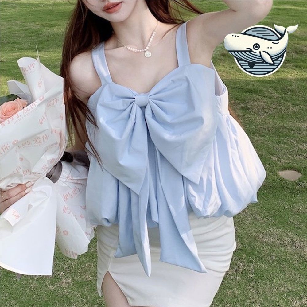 여름 블라우스 빅리본 장식 크롭 나시 편안한