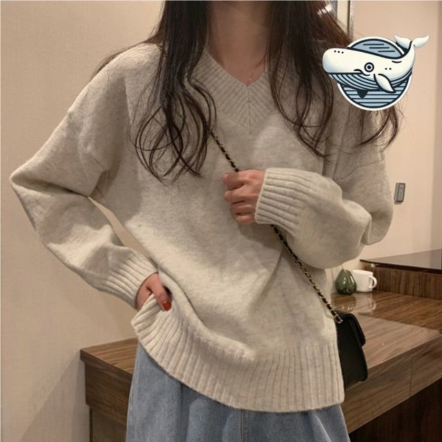 브이넥 루즈핏 긴팔 티셔츠 데일리 여름용