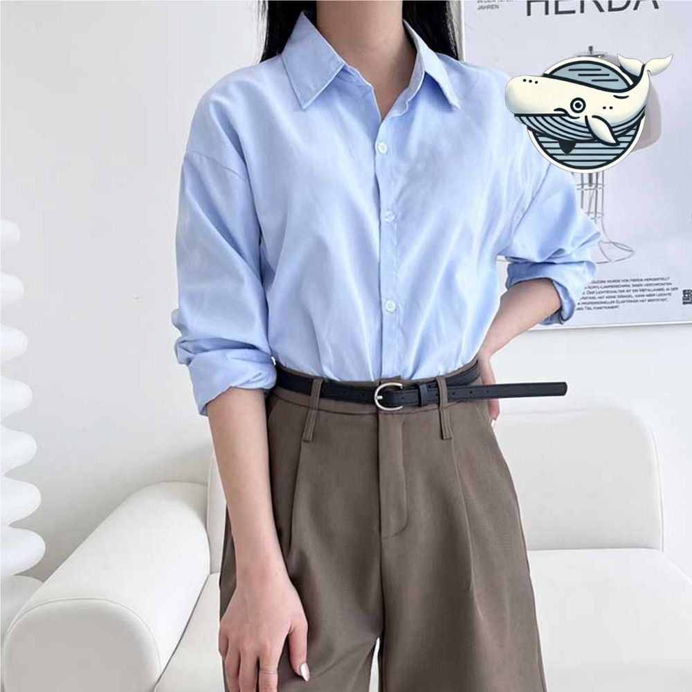 여자 오버핏 셔츠 블루 캐주얼 데일리 오피스