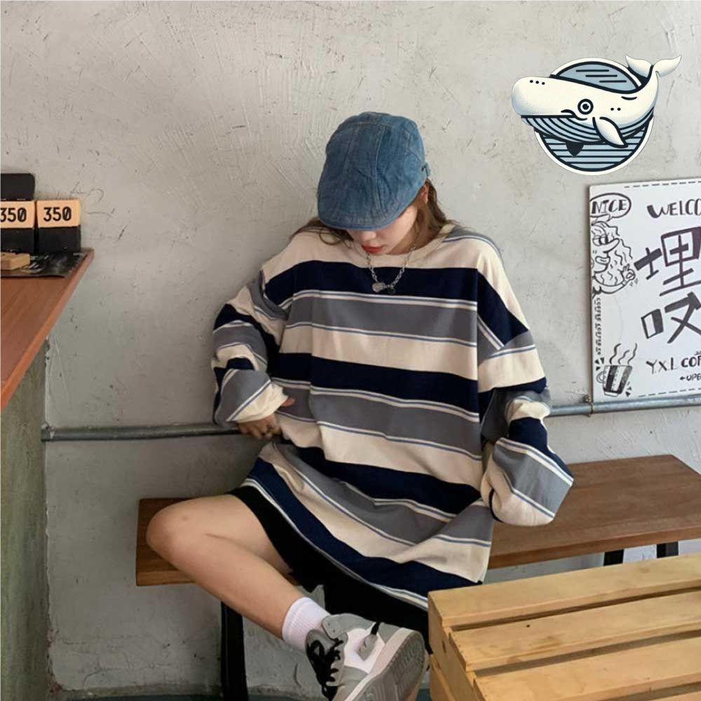 편안한 스트라이프 오버핏 티셔츠 캐주얼 루즈핏
