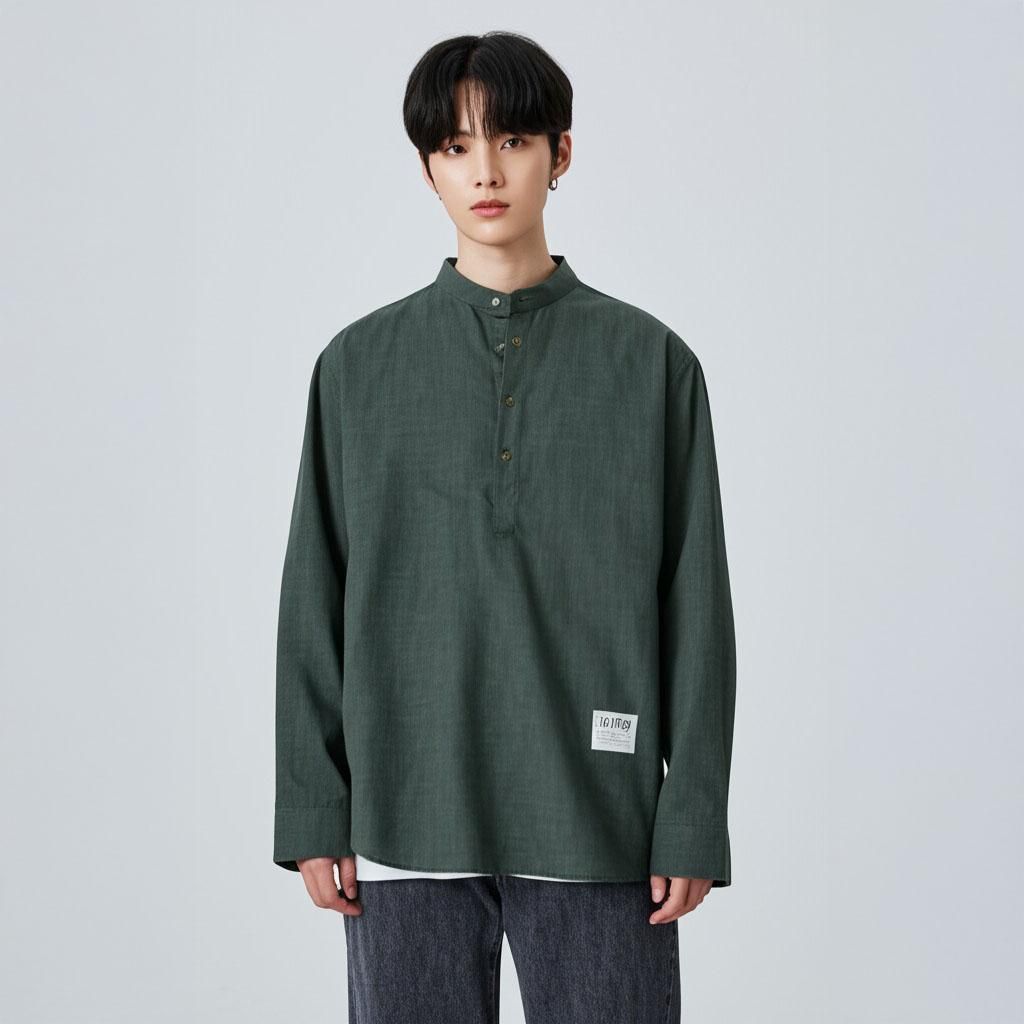 일상복 멜란지 헨리넥 셔츠