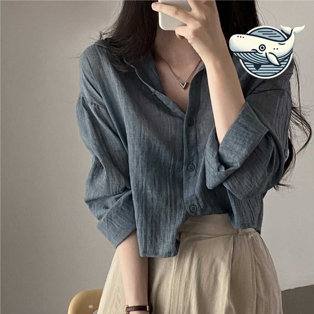 캐주얼 반팔 시스루 셔츠 블라우스 데일리 간편