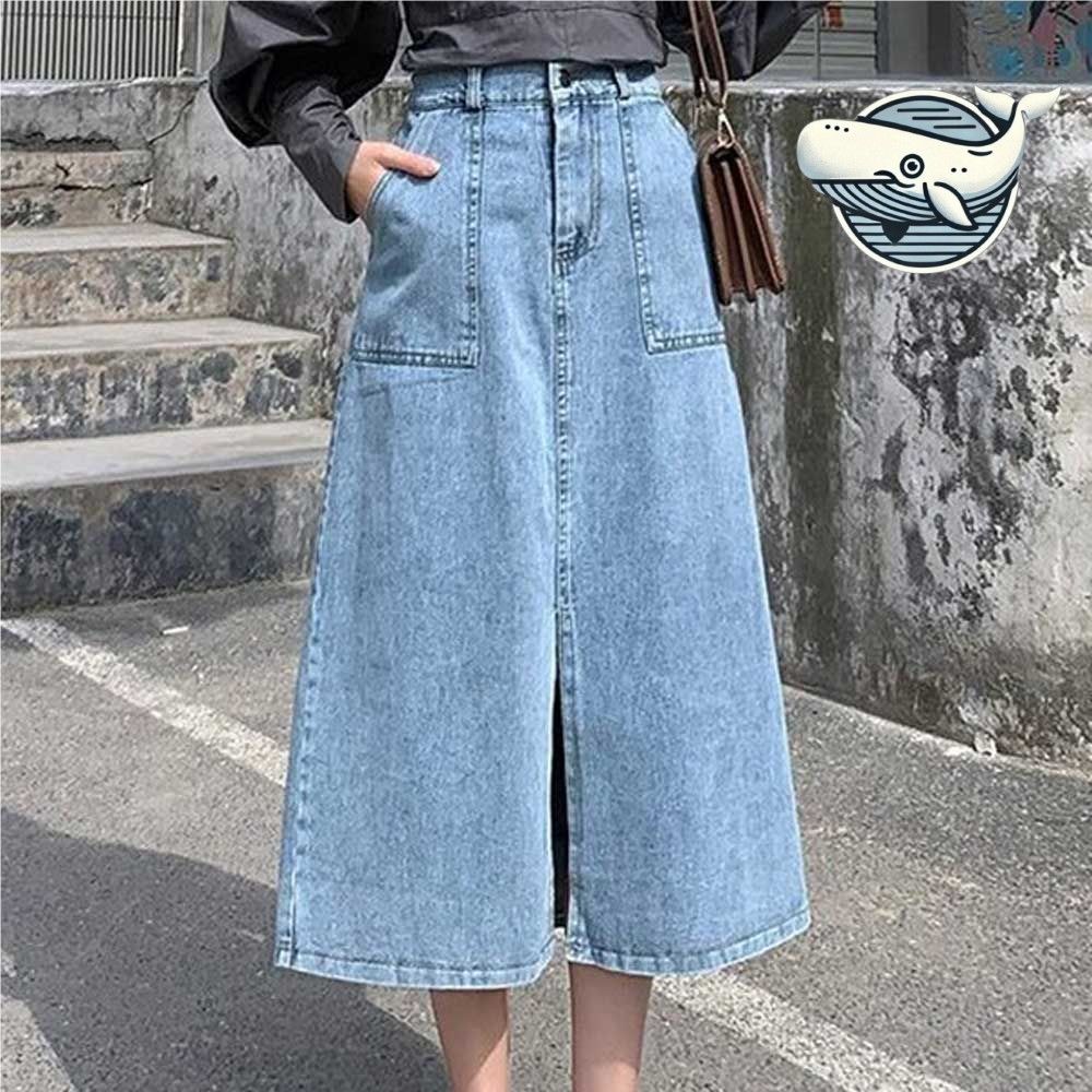 트렌디한 롱 데님스커트 편안한 캐주얼 스타일