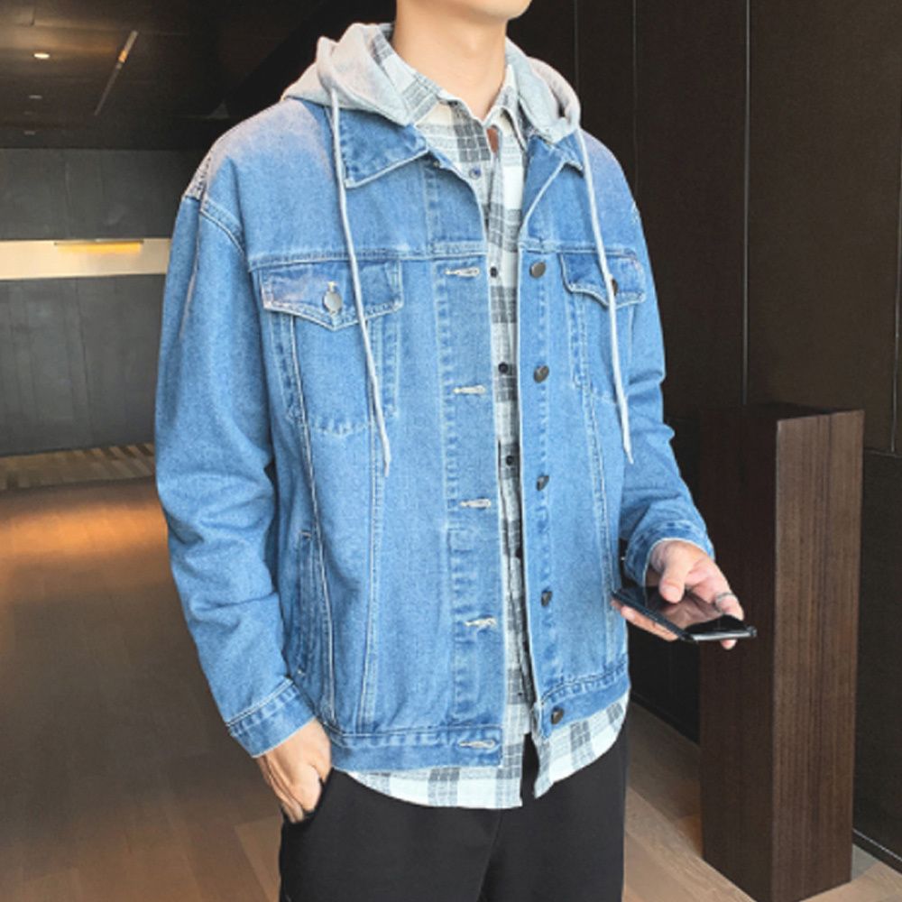데일리 남성 봄 가을 후드 탈부착 데님 청자켓 점퍼