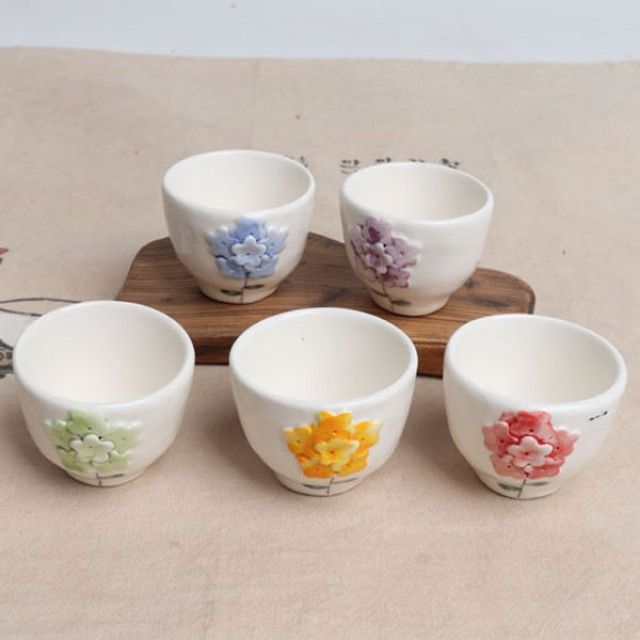 백자 코일링 별꽃 오색잔 세트