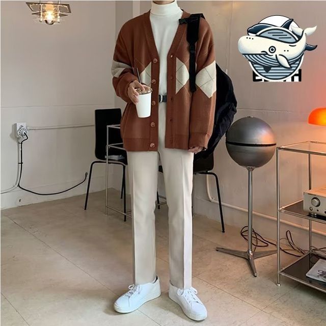 남성 겨울 아가일 브이넥 니트 가디건 클래식
