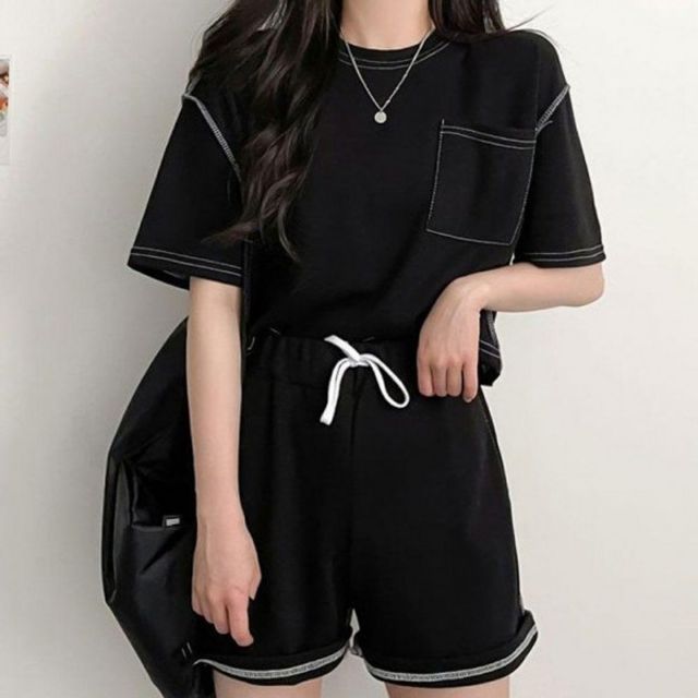 캐주얼 여름 여성 기본 휴가 데이 반팔 반바지 데일리