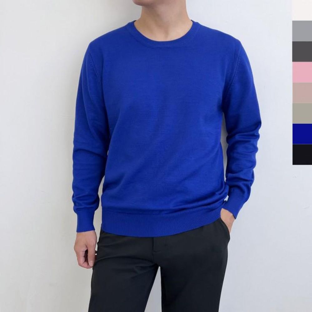 남성 데일리 캐주얼 머슬핏 워셔블 라운드넥 긴팔 니