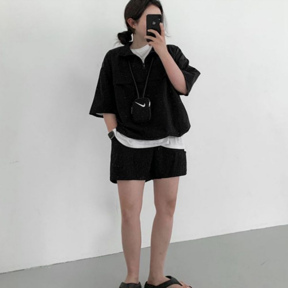 여름 쿨한 여자 반팔 반바지 데일리 아노락 세트