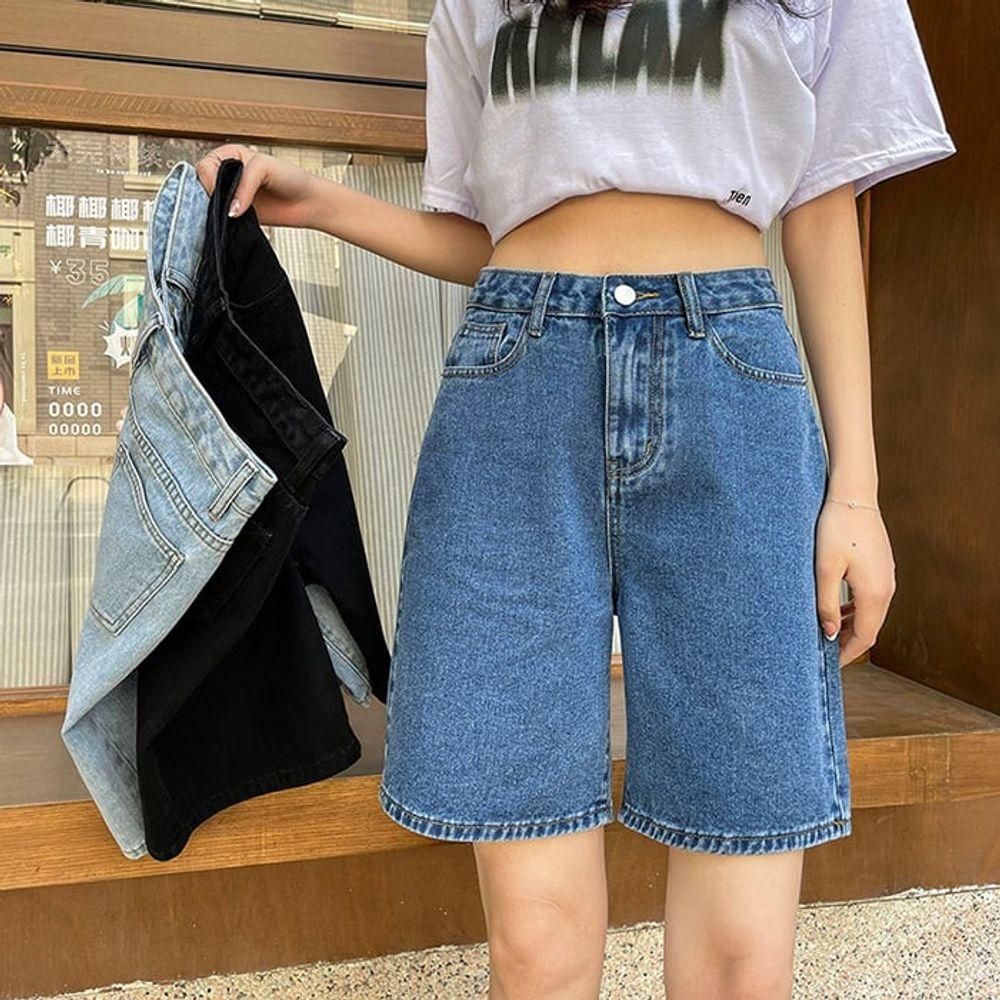 여자 5부청 와이드 청 외이드 하이 미디 캐주얼 여름