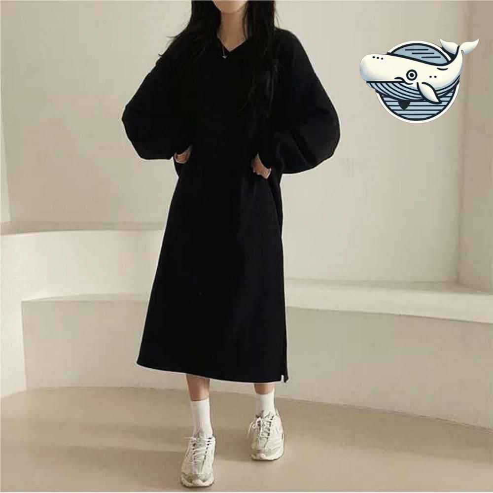 여성 오버핏 롱드레스 기본 블랙 캐주얼 스타일