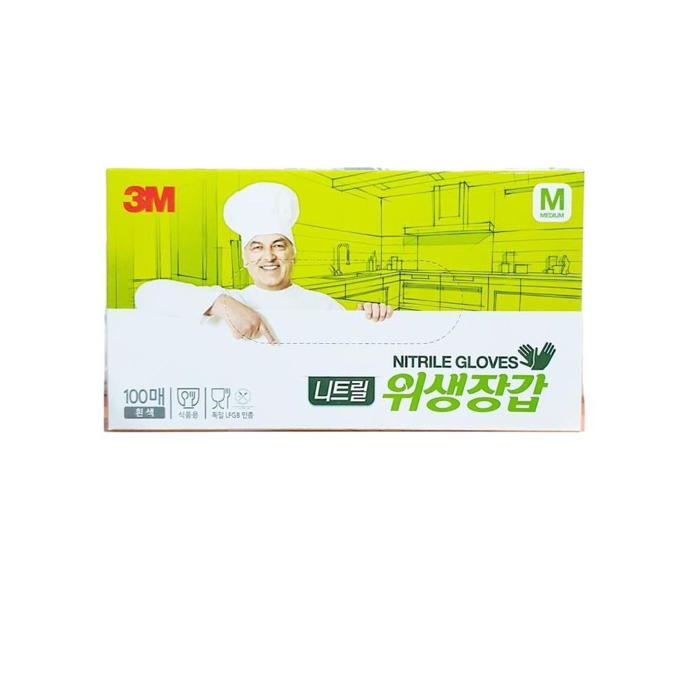 식자재 용품 3M 위생장갑 니트릴 흰색 M 100매 1개