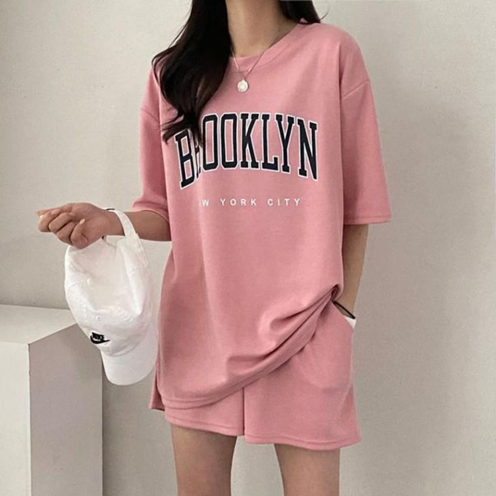 여름 셋업 패션 여성 세트 반팔 레터링 반바지 의류
