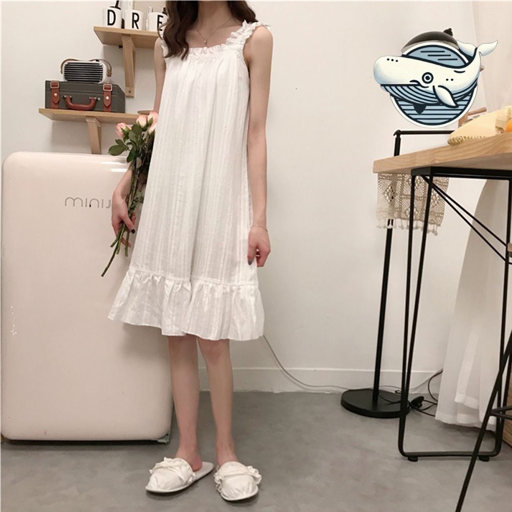 순면 나시 프릴 홈웨어 원피스 잠옷 여름용