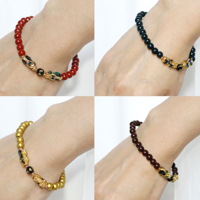 호연 천연 옻칠 비휴 합장주 팔찌 부적 재물운 사업