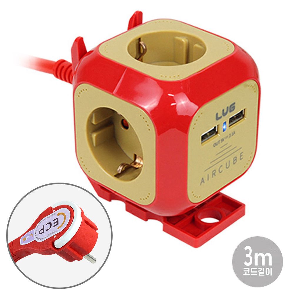 큐브 콘센트 멀티탭 4구 USB 2포트 3M 1