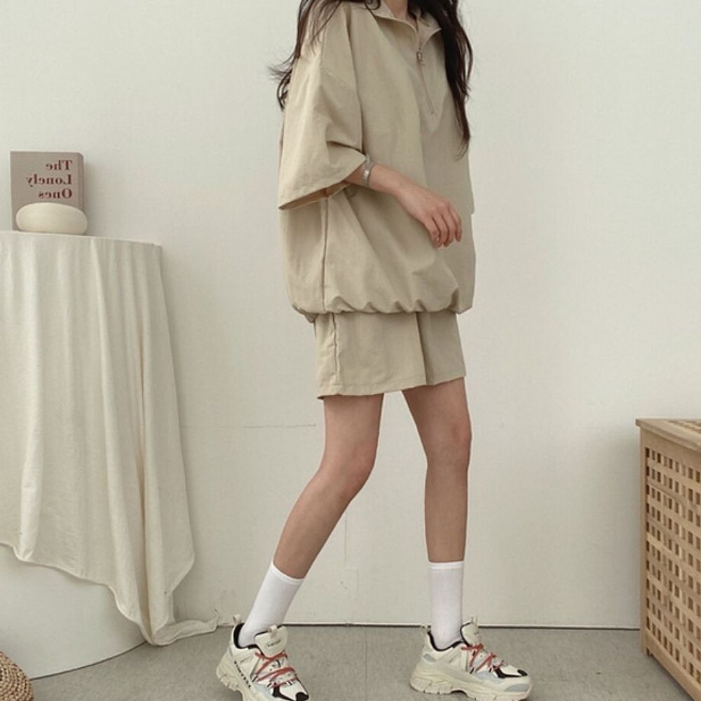 여름 여자 쿨한 아노락 반팔 반바지 트레이닝 세트