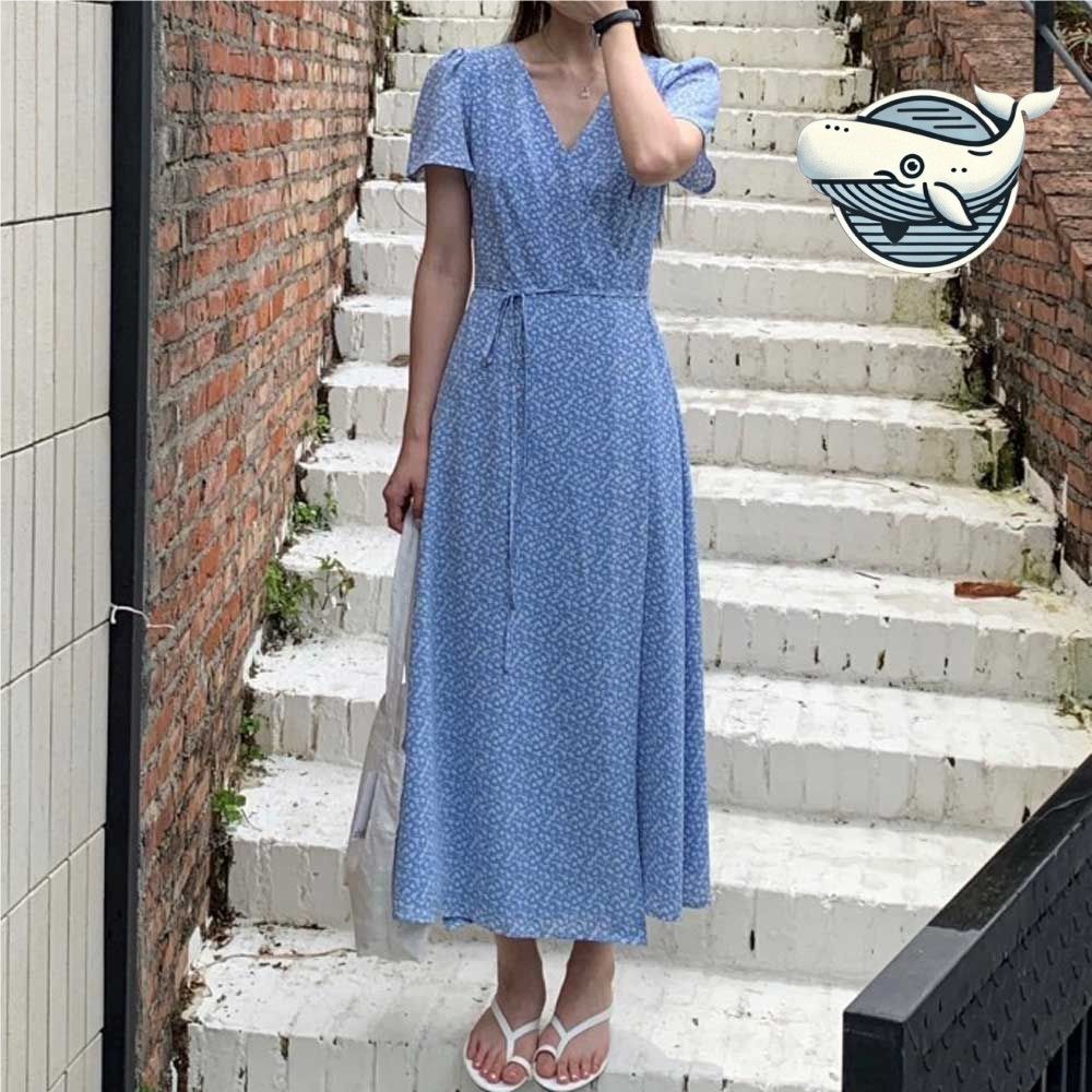 여성 여름 플라워 롱원피스 브이넥 나들이
