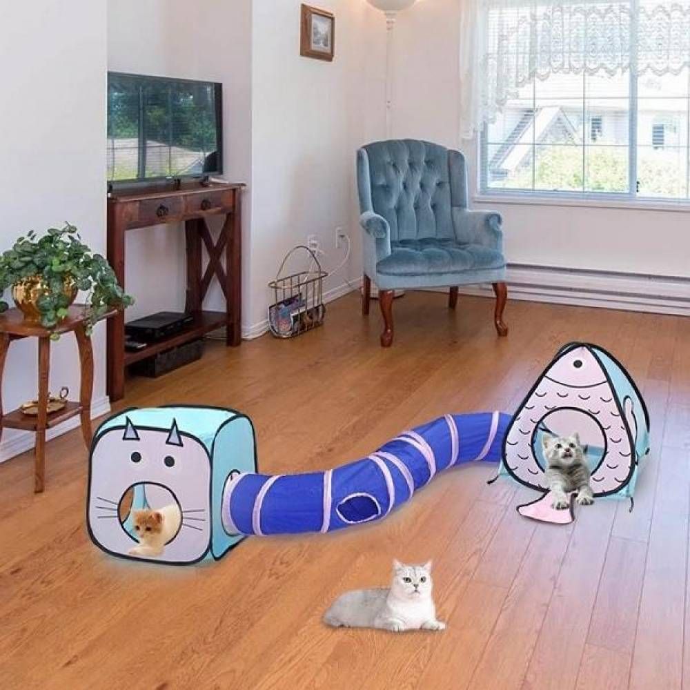 고양이 물고기장난감 낚시대 터널