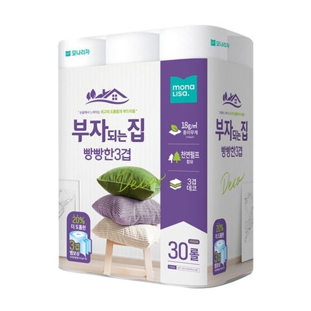 부자되는집 무향 3겹데코 두루마리 화장지 30m 30롤