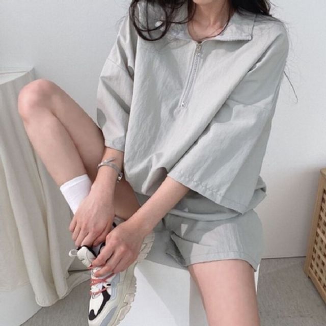 아노락 여름 여성 기본 트레이닝복 데이 반집업 반팔