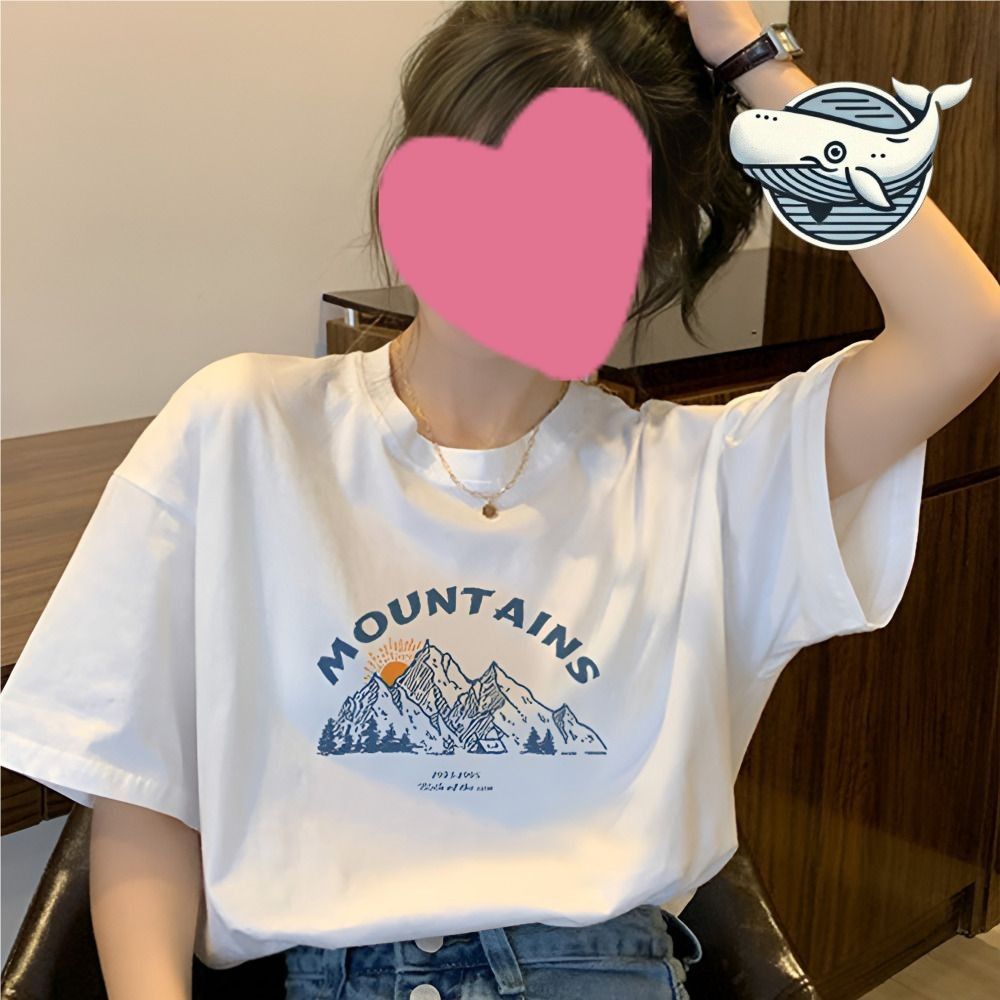 편안한 프린팅 박스티 면 여름 데일리 티셔츠