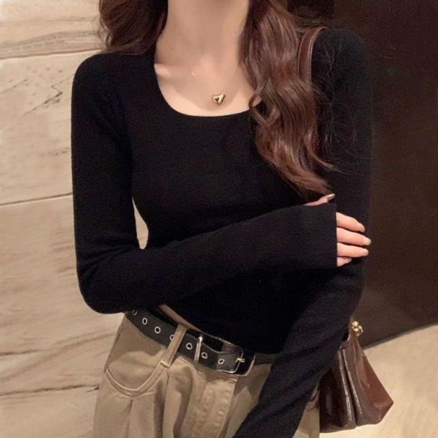 여성 디자인 유넥 기본 캐주얼 데이 외출 슬림 패션