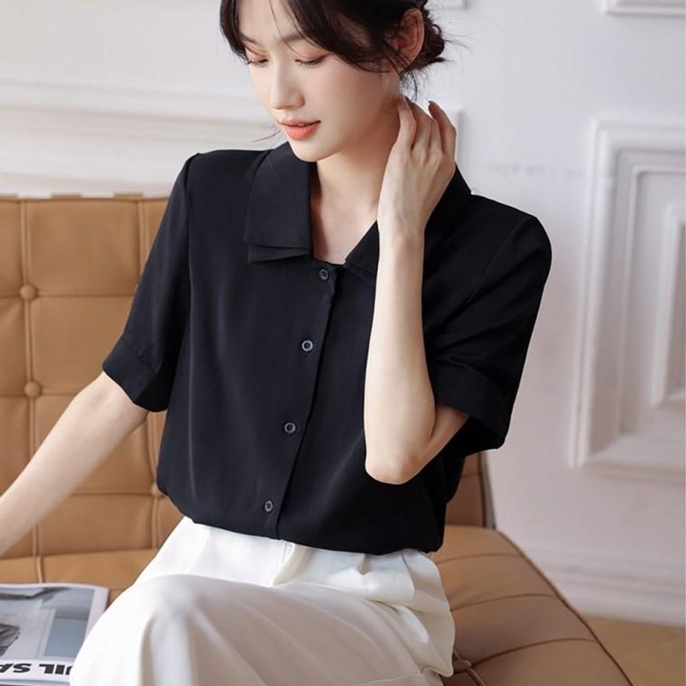 베이직 이중카라 블라우스 LL T153 베이직 오피스 셔