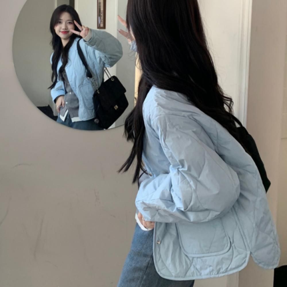 여성 간절기 데일리 루즈핏 물망울 스카이 패딩