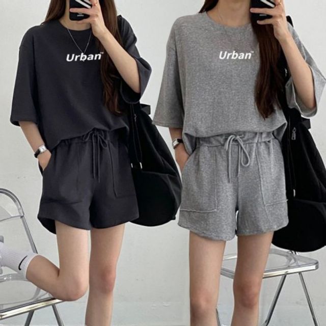 영문 반바지 깔끔한 기본 반팔 데이 데일리 여성 추리