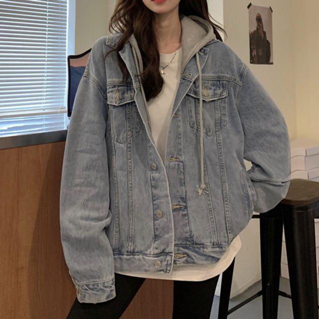 세컨 세미크롭 데님 적용 자켓 루즈핏 연청 하