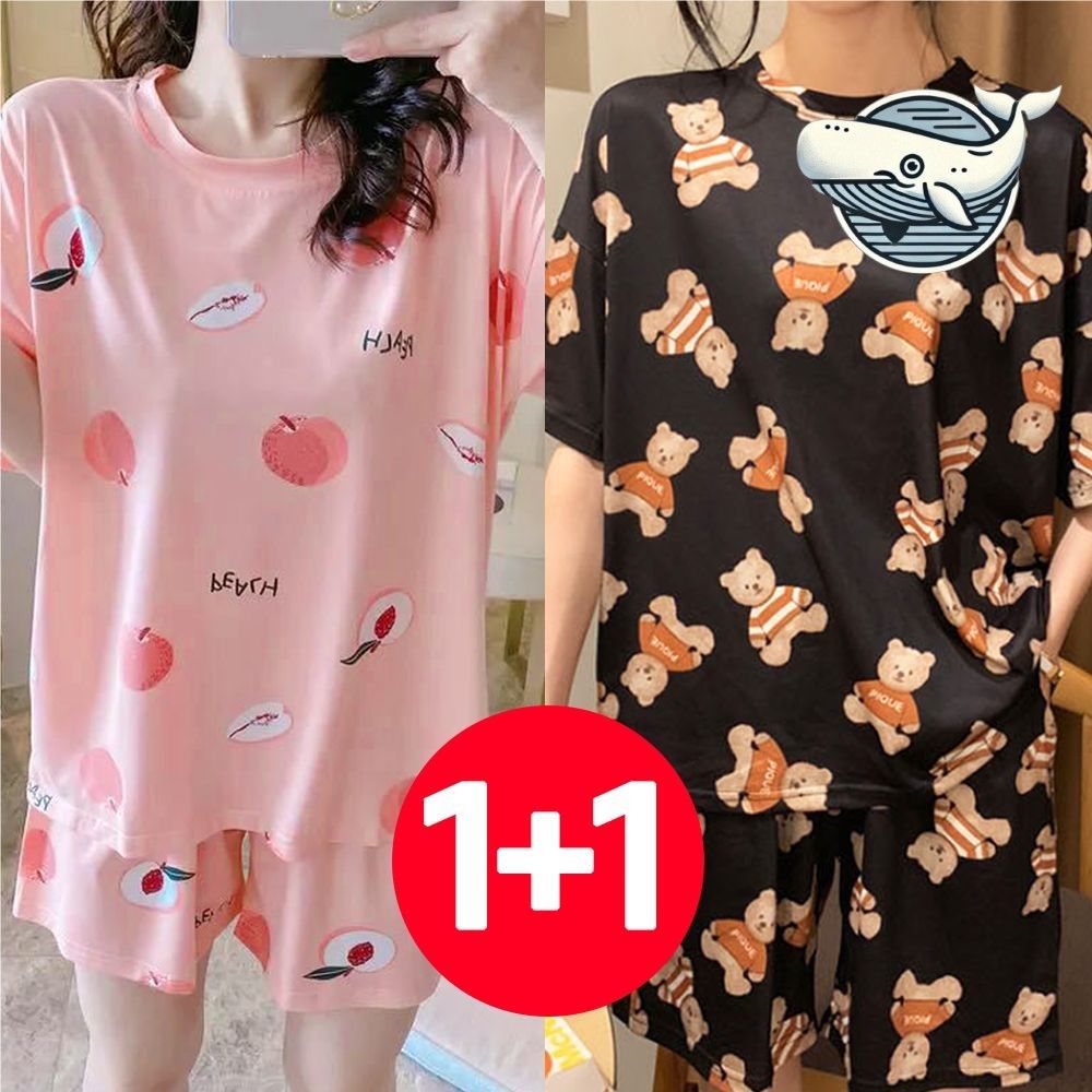편안한 여름 홈웨어 복숭아 블랙곰 디자인
