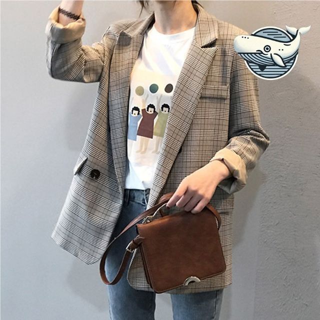 여성 체크 패턴 봄 자켓 스타일리시 캐주얼룩