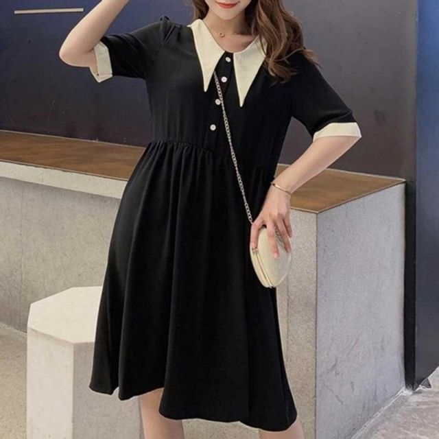 배색카라 미디기장 A라인원피스 기본 세련 데이 오피