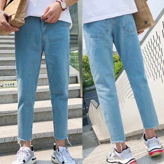 남자청바지 크롭팬츠 컷팅 진 연청 데님 일자바지
