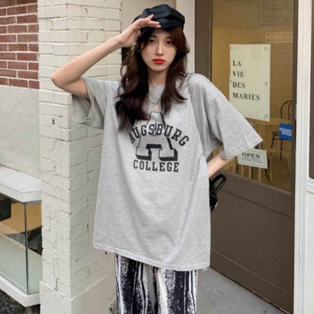 여자 레터링 프린팅 여름 반팔 티셔츠 깔끔 데일리