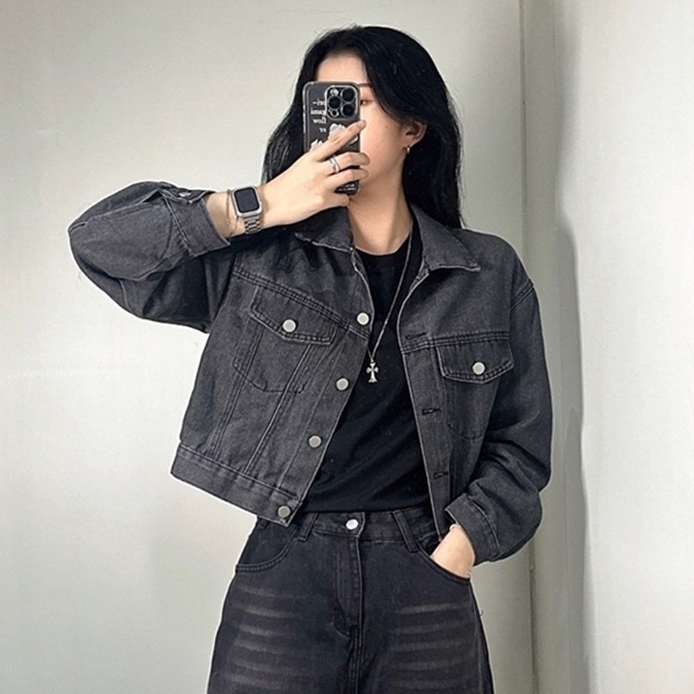 간절기 오버핏 청 여자 블랙 아우터 흑청 데님