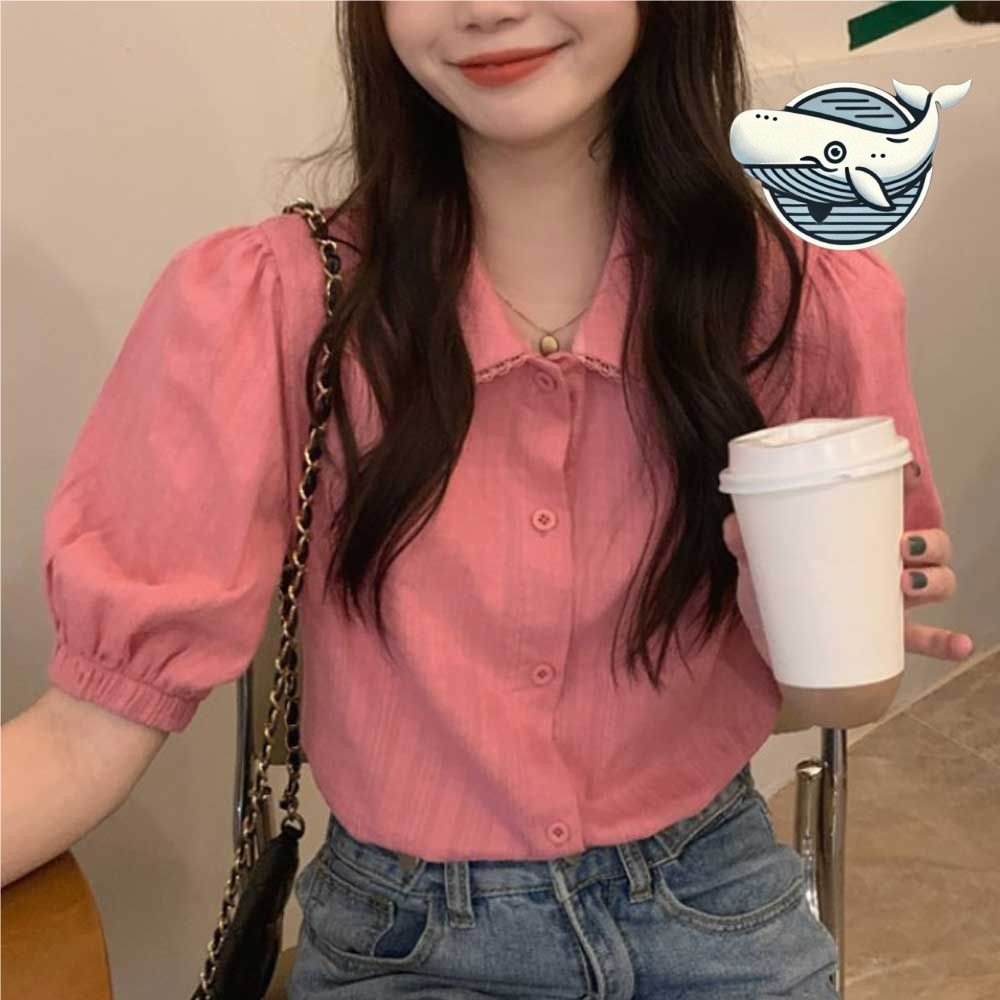 러블리 퍼프소매 카라 블라우스 여름 수채화