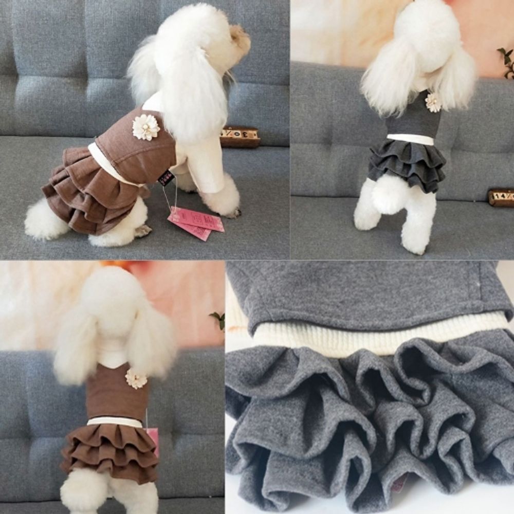 강아지 반려견 프릴 원피스 꽃브로치 반려동물 옷