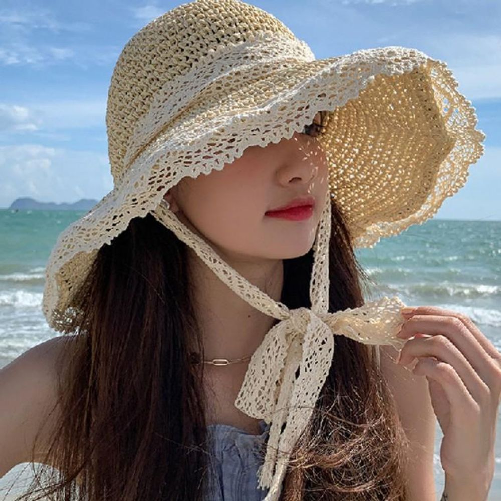 챙모자 챙넓은 바캉스 패션 레이스 밀짚모자 휴양지